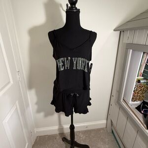Black Pajama Set with New York Print